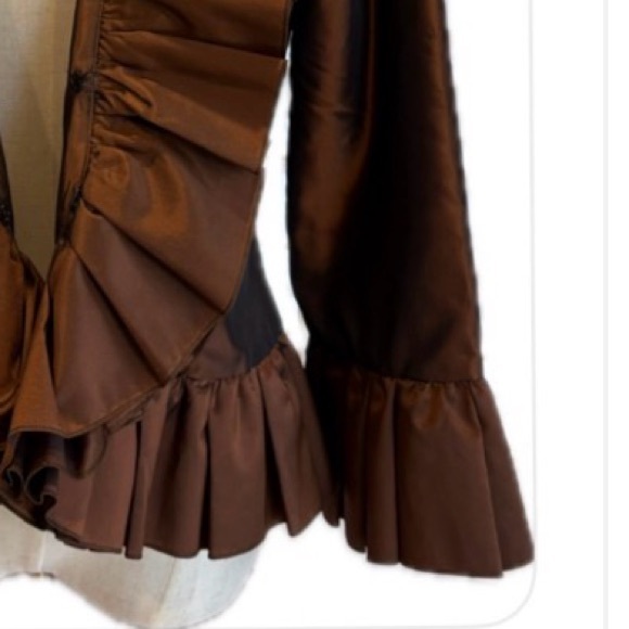 St. John NWOT  Formal Copper Ruffled Neck Taffeta Cape 3/4 Sleeves Jacket  8 - Picture 4 of 6